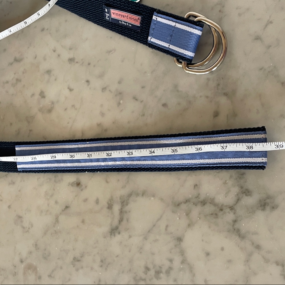 VINEYARD VINES D-Ring Webbed Cotton Navy and Light Blue Stripe Belt M - Picture 14 of 14